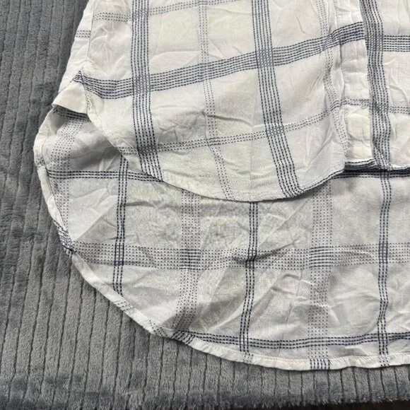 Bella Dahl High Low Button Down Blouse Top White Blue Plaid Womens M - Picture 3 of 10